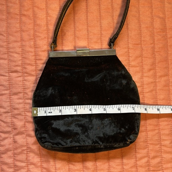 Vintage Furla Black/Dark Green Velvet w/Orange undertone made in Italy Hand Bag. - Picture 12 of 16